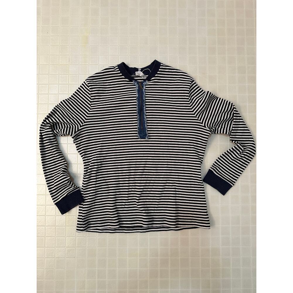 Dot half zip shirt size 3XL in black and white stripes with denim & navy detail